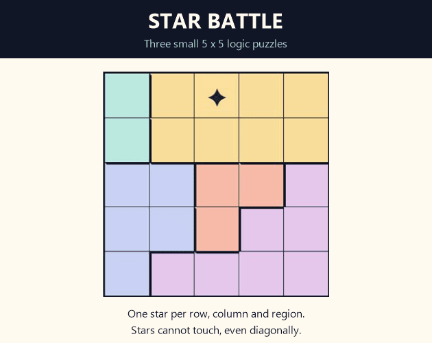 Star Battle Puzzle — Three 5×5 Boards cover