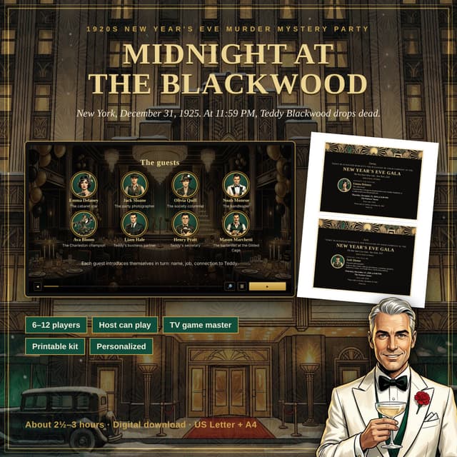 Midnight at the Blackwood – 1920s Murder Mystery Party Game for 6-12 Players cover