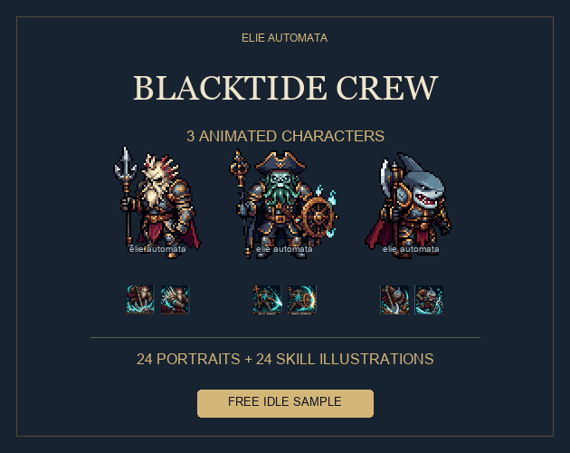 Blacktide Crew — 3 Animated Characters + Portraits & Skill Art 대표 이미지