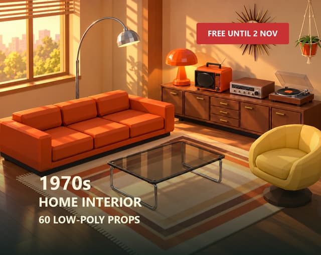 1970s Home Interior Pack - 60 Low Poly Retro Props cover